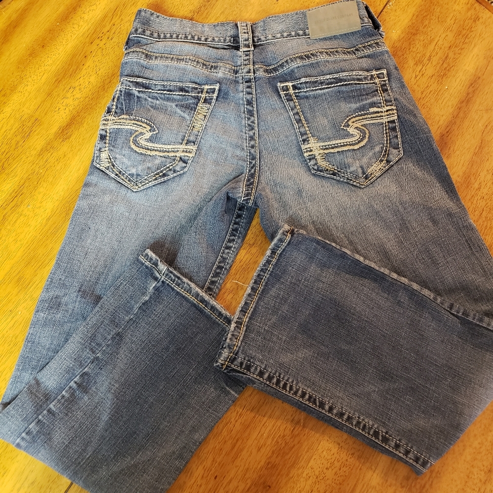 Silver Zac RELAXED  Straight Leg Stretch Jeans 29x30 Blue Denim Thick Stitch